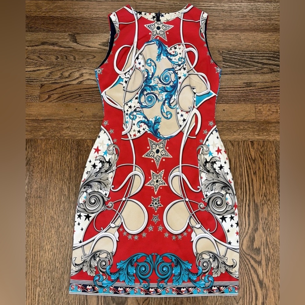 Versace Red and Blue Pattern Mini Dress 38 2 $1645 - Picture 3 of 10